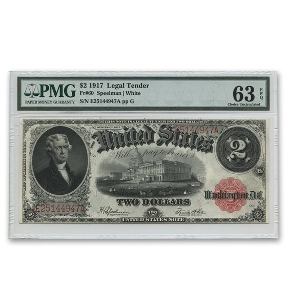 1917 $2.00 Legal Tender CU-63 EPQ PMG 1917 $2.00 Legal Tender CU-63 EPQ PMG